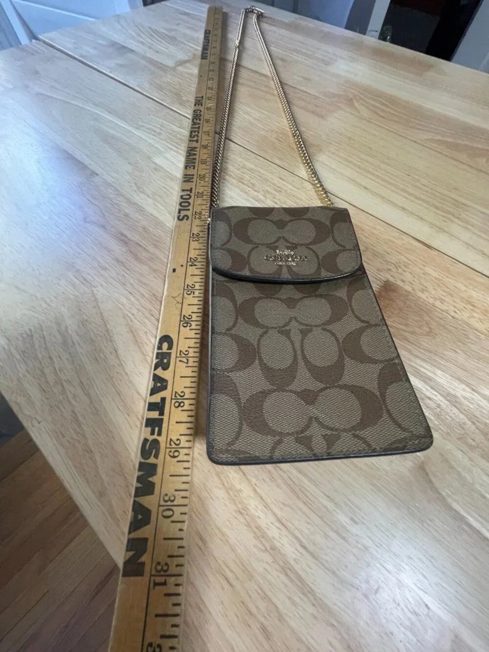 Coach Signature Phone Crossbody Wallet Chain Strap Brown Khaki PVC - Picture 10 of 14